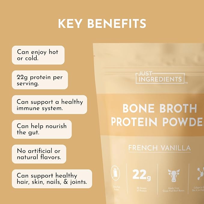 Bone Broth Protein Powder – French Vanilla | 15 Servings | 21 g Grass-Fed Protein per Serving | Dairy-Free | Collagen for Gut Skin &amp Joint Support | Made with Real Food Ingredients