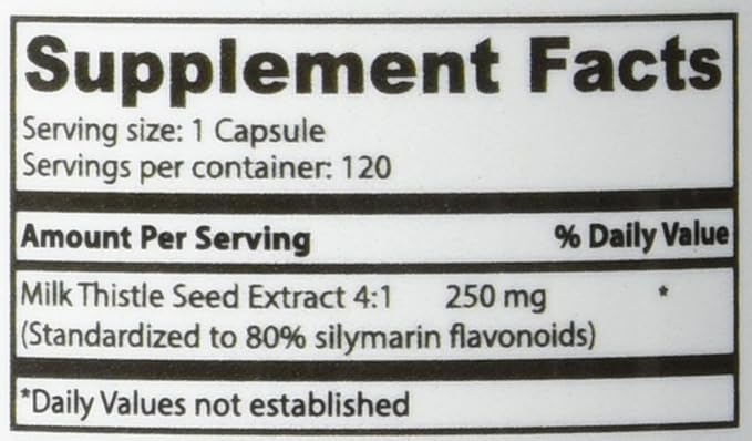 Superior Labs Milk Thistle NonGMO - 80% Silymarin Flavonoids - Powerful Formula for Healthy Liver Kidney Detox and Function Energy - 250mg 4:1 Extract Yielding 1000mg 120 Vegetable Caps