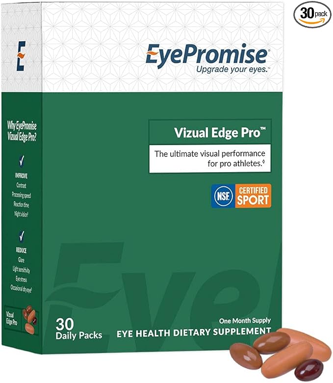 EyePromise Vizual Edge Pro Supplement - 30 Single-Serving Pill Packets 30-Day Supply - Visual Performance Eye Vitamin with 26mg Zeaxanthin &amp 8mg Lutein for Vision Quality &amp Clarity