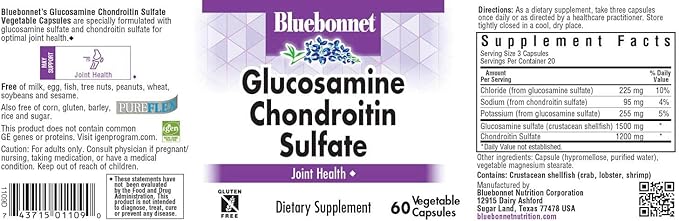 Bluebonnet Glucosamine Chondroitin Sulfate Supplement 60 Count
