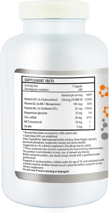 Vitamin D3 10000 IU K2/MK7 100 mcg. High Potency Supplement 8 Months Supply. Non-GMO for Bone Heart &amp Immune Support.