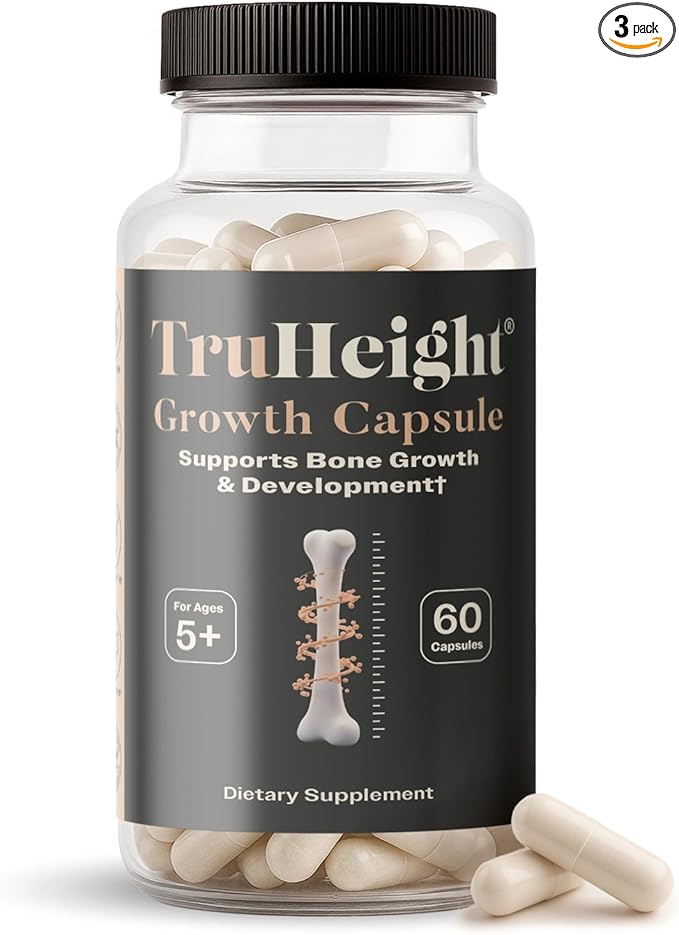 TruHeight Growth Capsules - Tall Nutrition for Natural Growth Supplement for Kids &amp Teens - Pediatric Vitamin D K Calcium &amp Ashwagandha - Bone Strength - Kids Vitamins D3 K2 Pills Taller Ag