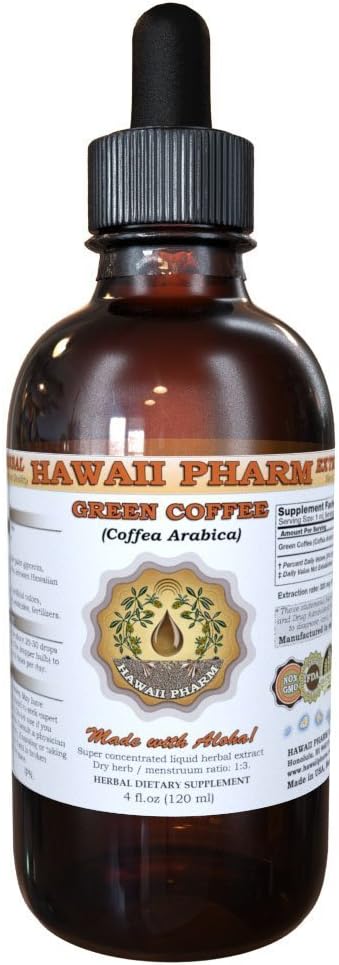 Hawaii Pharm Green Coffee Liquid Extract Green Coffee (Coffea Arabica) Bean Powder Tincture Supplement 4 oz