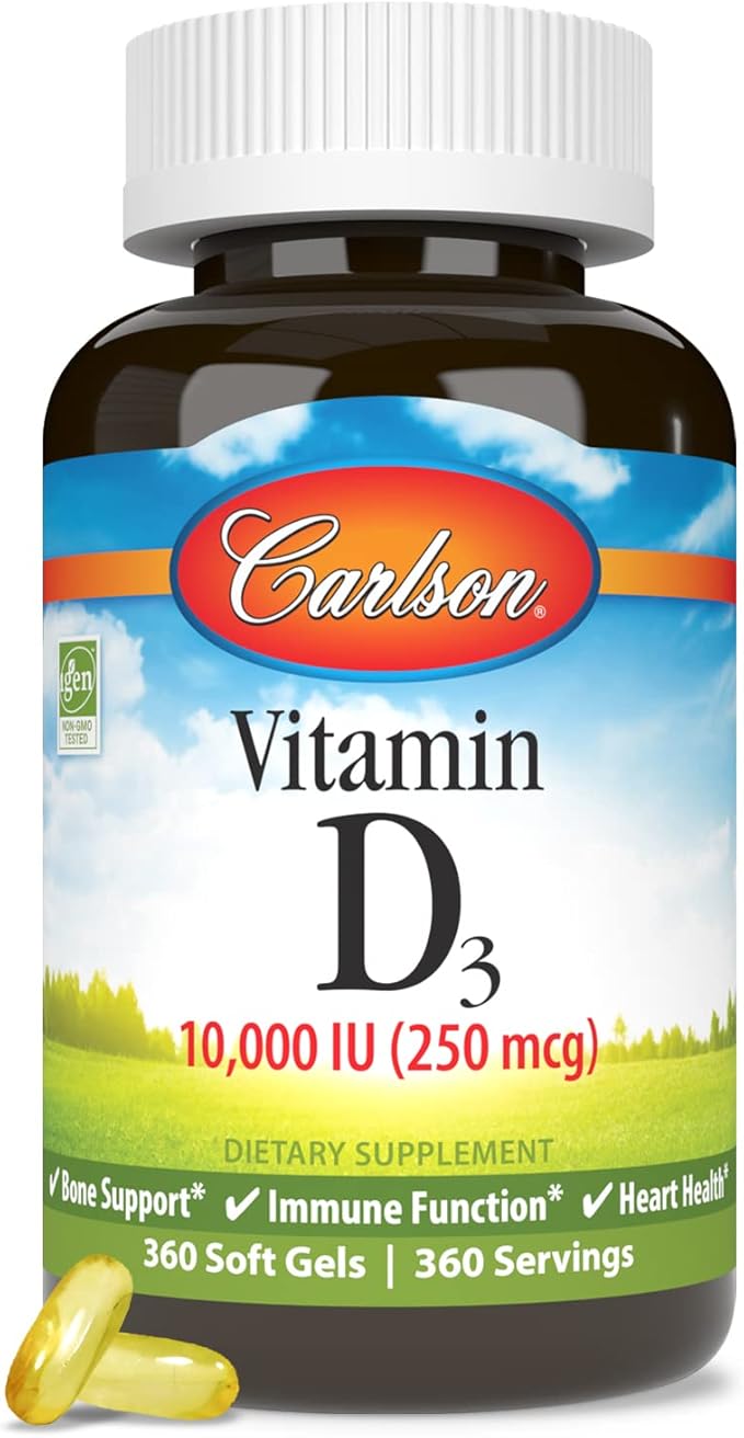 Carlson Vitamin D3 10000 IU (250 mcg) Cholecalciferol Bone &amp Immune Health 360 Soft Gels