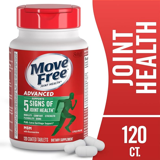 Move Free Advanced Glucosamine Chondroitin MSM Joint Support Supplement Supports Mobility Comfort Strength Flexibility &amp Bone 120 Tablets/40 Servings (2 Pack)