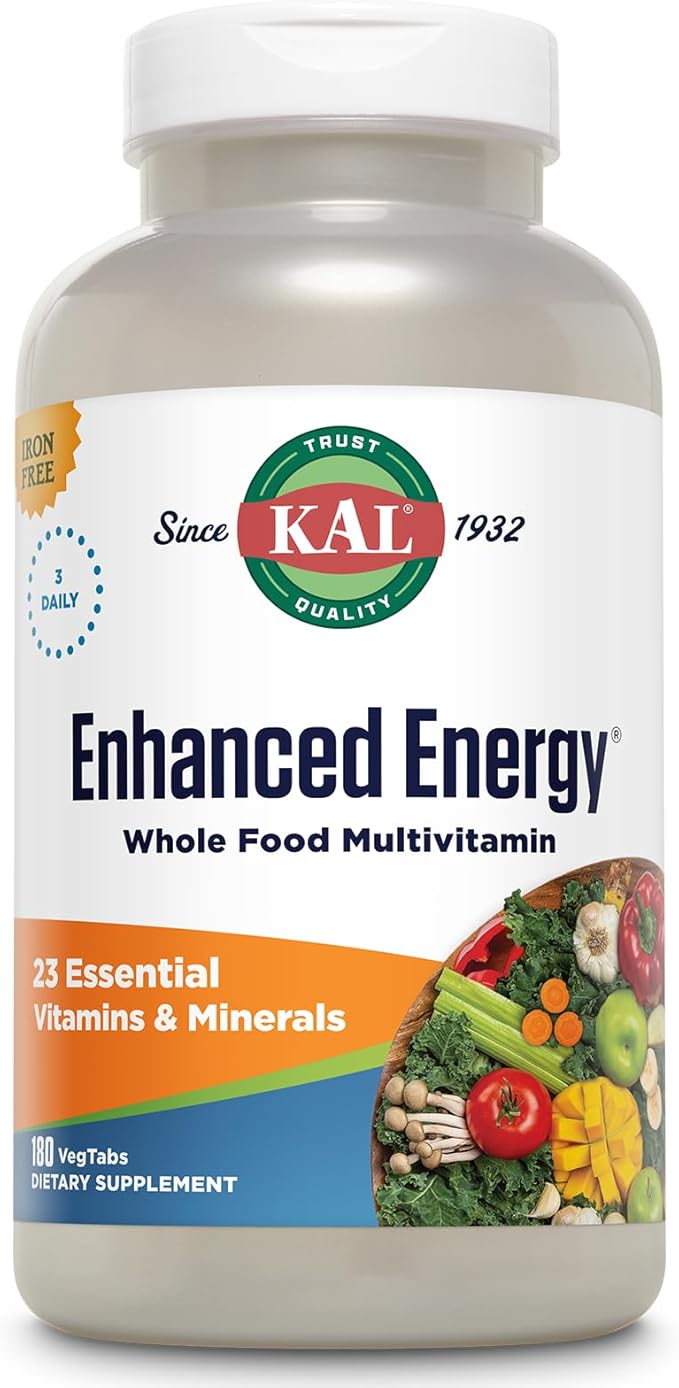 KAL® Enhanced Energy Multivitamin | Whole Food Based Vitamins &amp Minerals w/ Antioxidants Digestive Enzymes &amp Natural Carotenoids | 180 Capsules