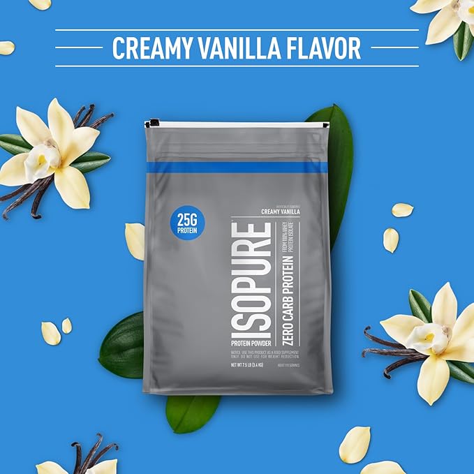 Isopure Zero Carb 100% Pure Whey Isolate Protein Powder Gluten Free With Vitamins Creamy Vanilla 25g Protein Per Serving 7.5 Lbs 110 Servings (Packaging May Vary)