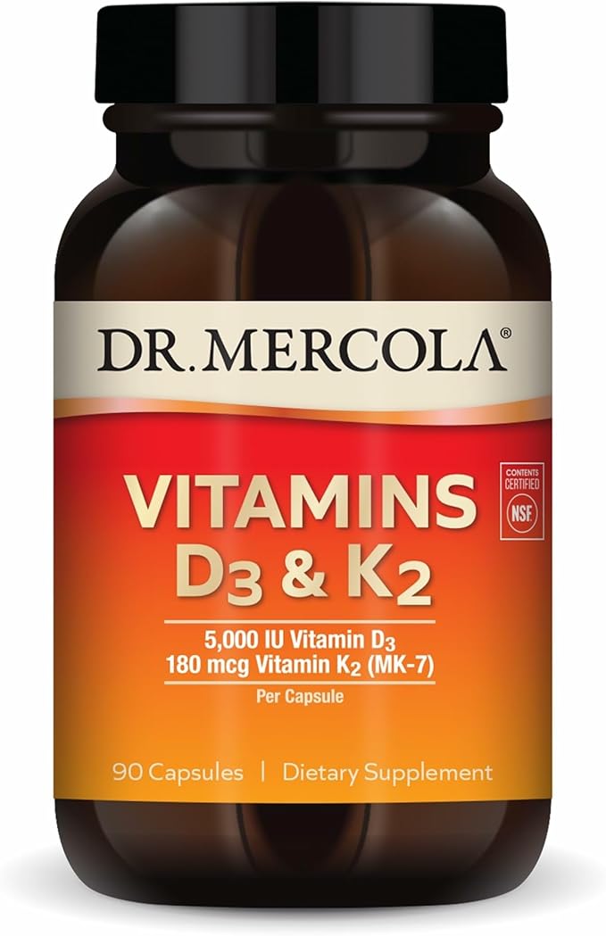 Dr. Mercola Vitamins D3 &amp K2 - Supports Immune Brain Cardiovascular Respiratory &amp Bone Health - GMO-Free Gluten-Free &amp Soy-Free - 90 Capsules (90 Servings)