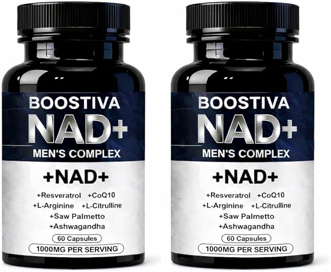 Boostiva NAD+ Supplements for Men with NAD Resveratrol CoQ10 L-Citrulline &amp Lycopene – Nitric Oxide Support Prostate Care Anti-Aging Stamina &amp Cellular Energy Boost 60capsules (2)