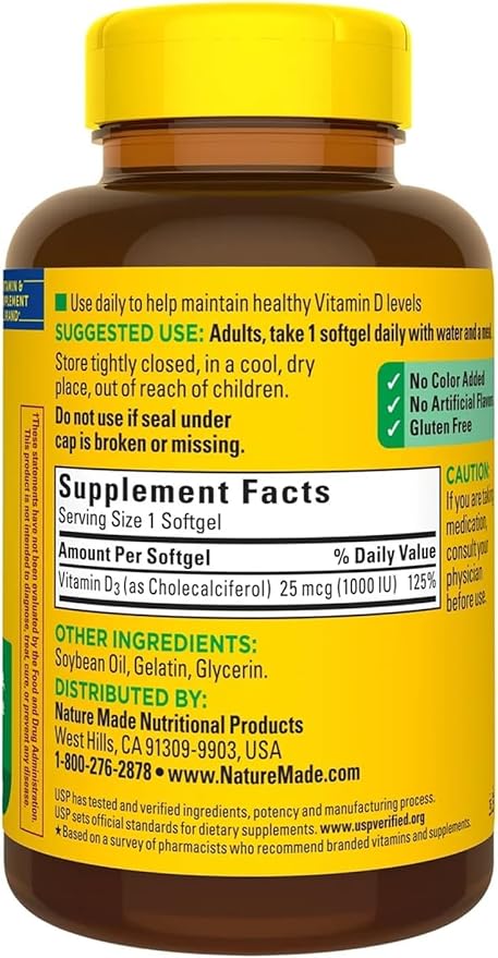 Vitamin D3 25mcg (1000 IU) | 650 Softgels – 22 Month Supply | Supports Bone Teeth Muscle &amp Immune System | Gluten Free | Easy to Swallow Supplement | Made for a Healthy Connection with Nature