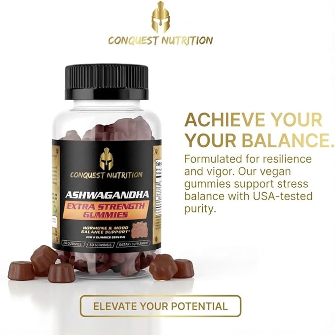Ashwagandha Extra Strength Vegan Gummies – Stress Relief &amp Calm Support Adaptogen Supplement for Relaxation Mood &amp Energy Balance Non-GMO Natural Flavor 60 Gummies