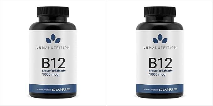 Luma Nutrition Vitamin B12 Methylcobalamin 1000 mcg - High Potency Vegan Supplements for Men &amp Women - Energy &amp Metabolism - Pure B12 Vitamins - 60 Capsules - Made in USA (Pack of 2)