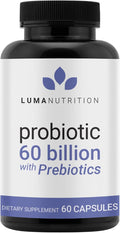 Luma Nutrition Probiotics 60 Billion CFU with Prebiotics - Probiotics for Women and Men - Formulated for Digestive Enzyme Health - Vegan &amp Gluten-Free - 60 Capsules