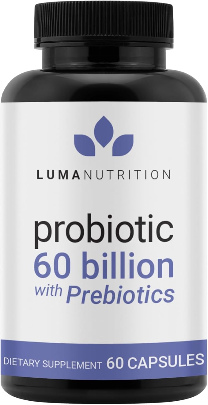 Luma Nutrition Probiotics 60 Billion CFU with Prebiotics - Probiotics for Women and Men - Formulated for Digestive Enzyme Health - Vegan &amp Gluten-Free - 60 Capsules