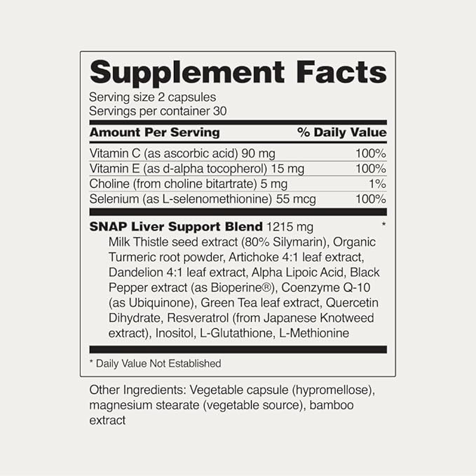 Snap Supplements Liver Health &amp Detox Supplement - Natural Support for Liver and Digestive Health 60 Vegetarian Capsules (4-Pack)