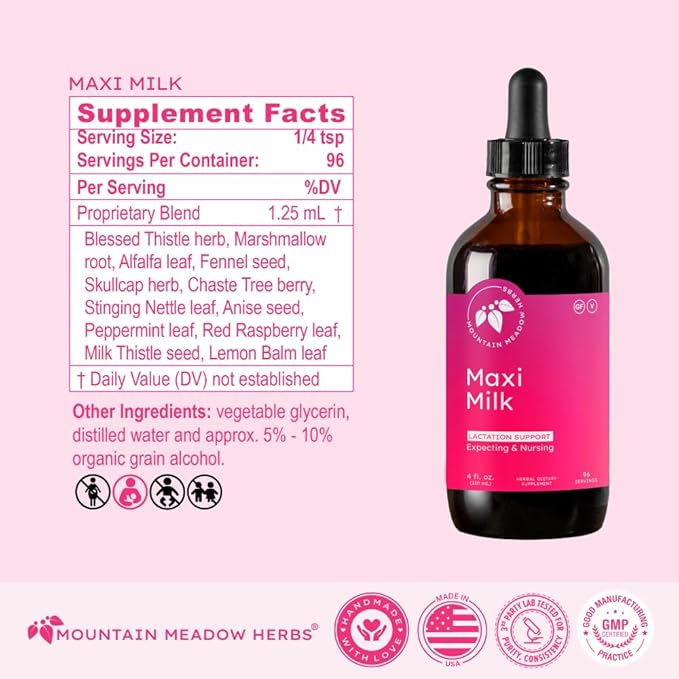 Mountain Meadow Herbs Maxi-Milk- Natural Liquid Lactation Support to Increase Breast Milk Production Quickly &amp Effectively for Breastfeeding Moms - 4 oz