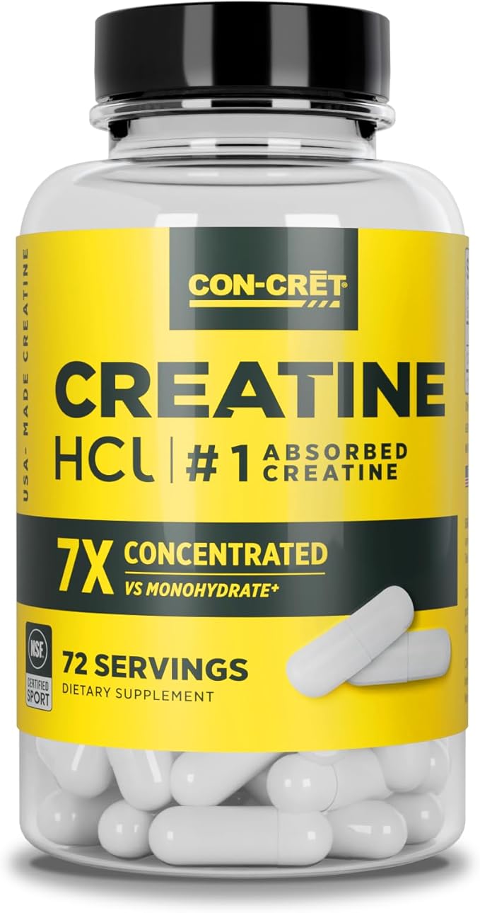 CON-CRET Creatine HCl Capsules | Muscle Cognitive Cellular Energy Support | No Bloating or Cramps | USA Made &amp NSF Certified | Creatine Pills (72ct)