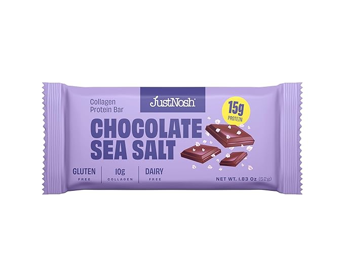 JUSTNOSH Chocolate Sea Salt Collagen Protein Bars – 15g Protein 10g Collagen | Gluten &amp Dairy Free Low FODMAP Seed Oil Free (12 Pack)