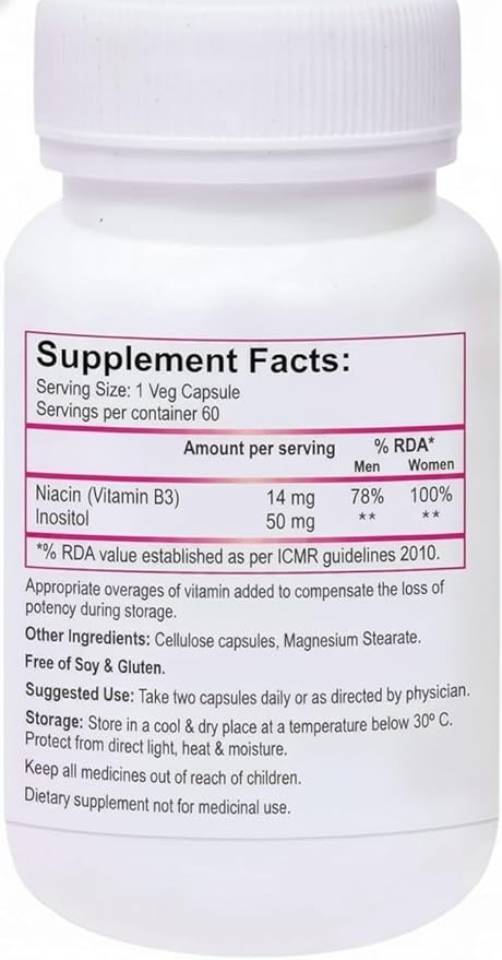 Niacin 14mg Vitamin B3 with Inositol 50mg Supplement - 60 Veg Capsules