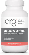 Nutricology Calcium Citrate - Pure Calcium Bone Strength Well-Absorbed 150mg Supplement Vegetarian Capsules - 180 Count