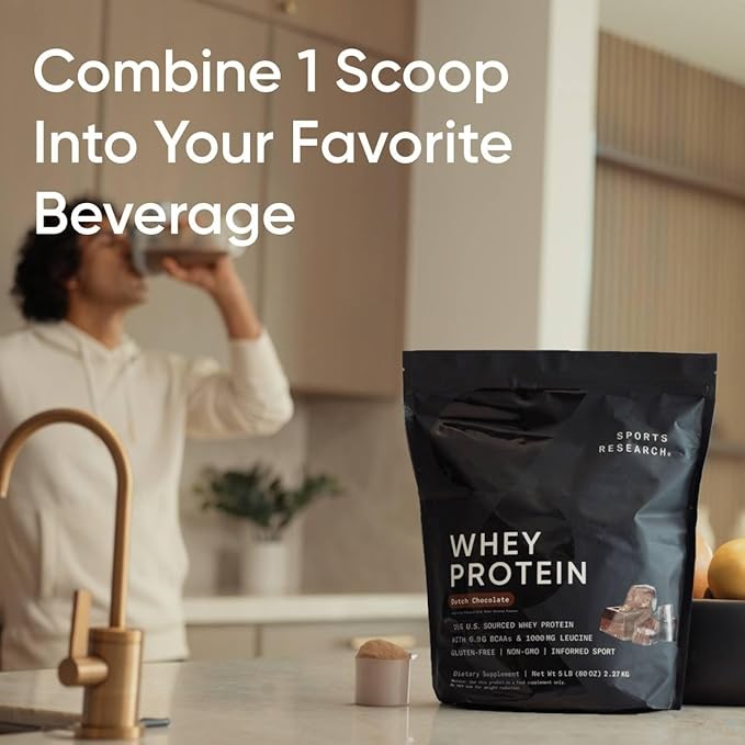 Sports Research Whey Protein Isolate - Sports Nutrition Protein Powder 25g per Serving - 2.06lb Bag Whey Protein - Vanilla Flavor - Bulk Protein Powder 26 Servings