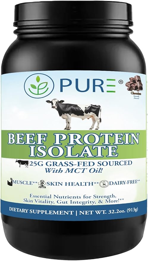 PURE® Grass-Fed Beef Protein Isolate Powder - 25g Protein 28 Servings - Dairy-Free Paleo &amp Keto Friendly Protein with MCT Oil Probiotics &amp Natural Collagen - No Whey or Lactose - Chocolate 9