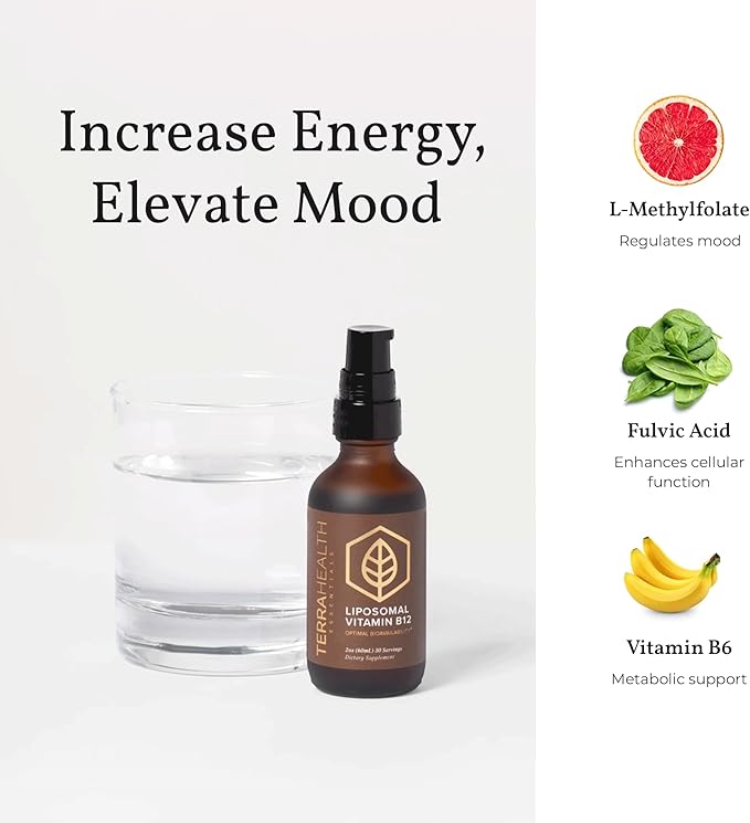 Terra Health Essentials - Liposomal B12 | Support Energy &amp Mood Promote Memory Aid Immune System (1 Bottle 30 Day Supply)