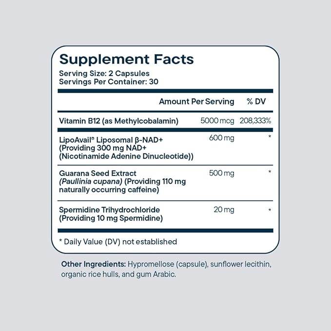 Santo Remedio NAD+ Supplement Helps Support Healthy Aging and Cellular Health 4 in 1 Energy Support Made with Vitamin B12 NAD+ Guarana and Spermidine 30 Servings