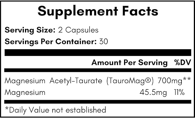 Magnesium Acetyl Taurate - 700mg - (ATA MG TauroMag) Magnesium Supplement - 60 Capsules