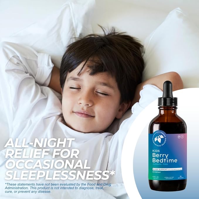 Mountain Meadow Herbs Berry Bedtime – Kids Sleep Support Drops with Melatonin Chamomile Lemon Balm &amp Passionflower - Natural Sleep Aid for Children – 4 oz