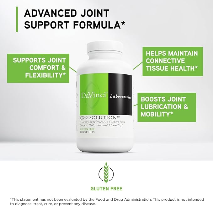 DAVINCI Labs CX-2 Solution - Dietary Supplement to Support Muscle Function Joint Health Hydration and Flexibility - with Glucosamine HCl MSM Sea Cucumber and More - Gluten-Free - 180 Capsules