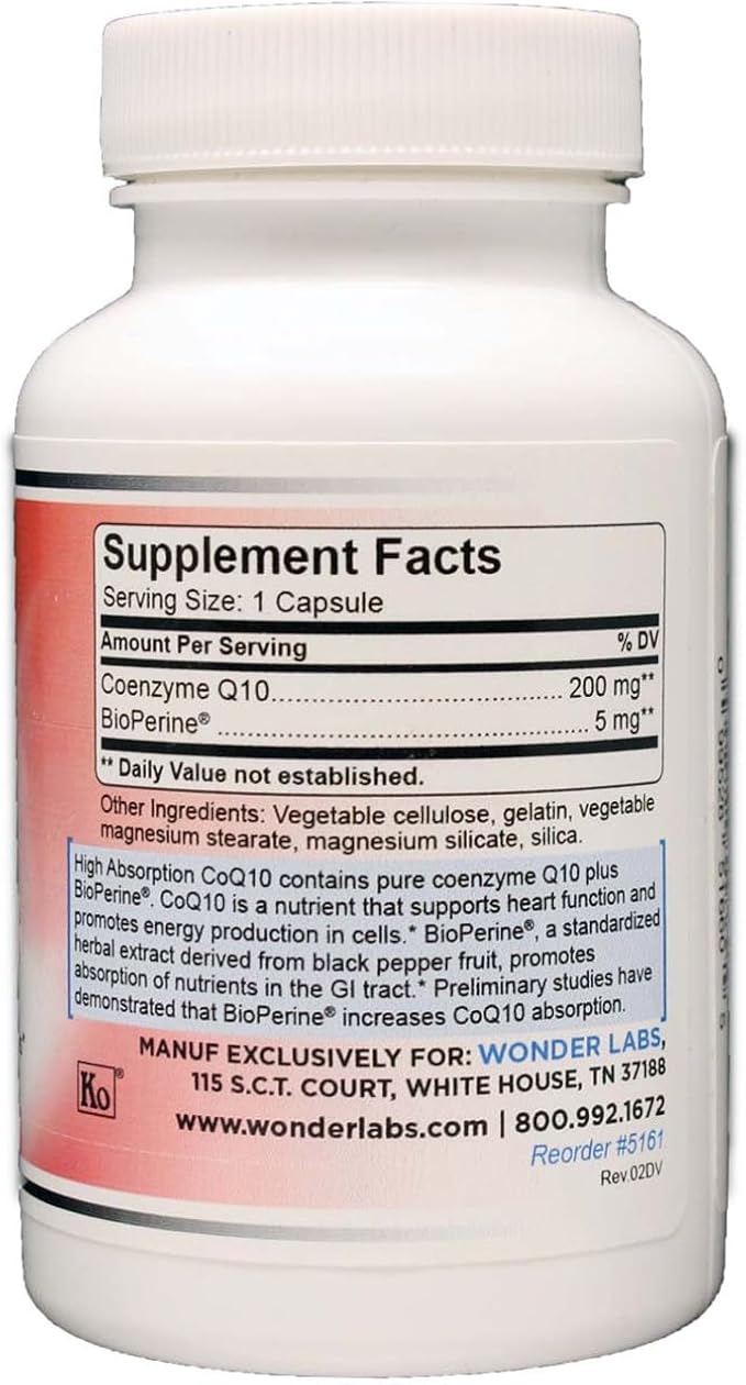Wonder Labs High Absorption CoQ10 with BioPerine Naturally Fermented Non-GMO Gluten-Free