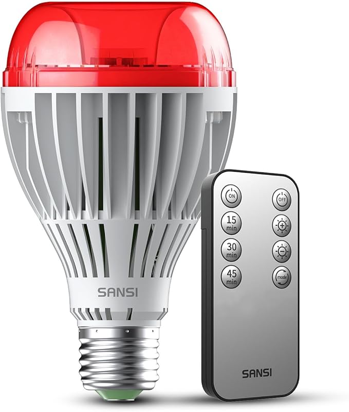 SANSI 670nm Red Light Bulb for Sleep Therapy with Remote Timer Dimmable Zero Blue Light for Melatonin Promoting Dual Mode Natural Sleep Aid &amp 3000K Reading Light 25W A21 E26 for Bedroom