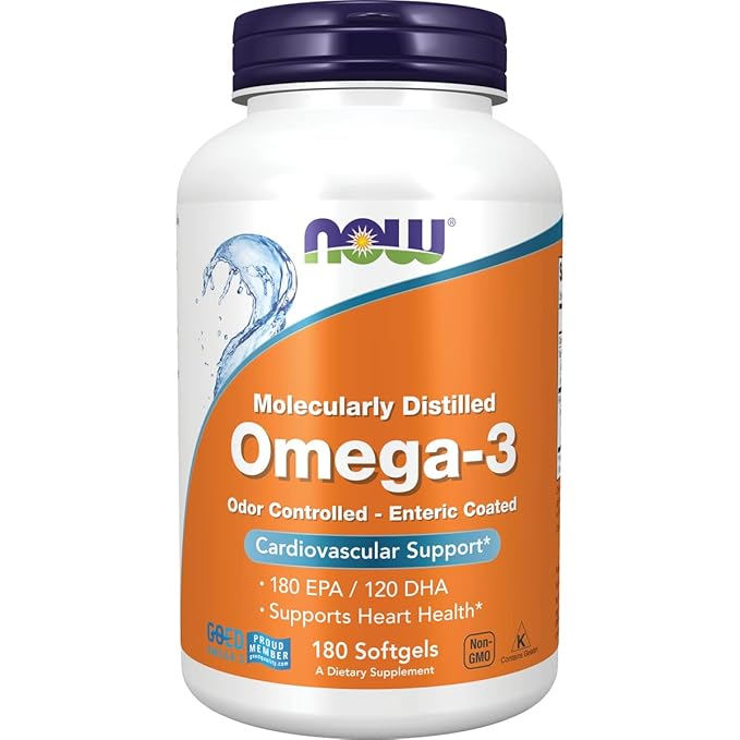 NOW Foods Molecularly Distilled Omega-3 1000 Milligrams 180 Sgels Fish Oil