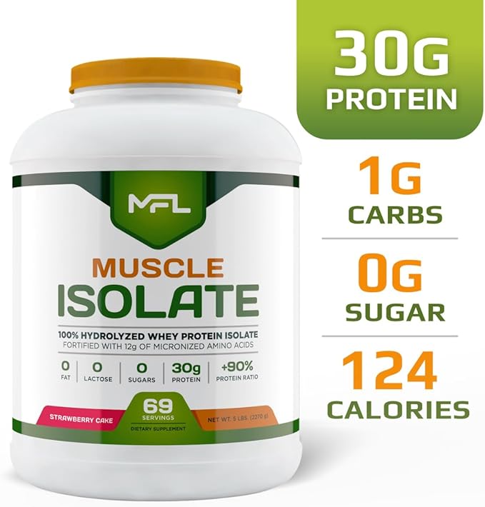 MFL 100% Isolate Protein l 30g of Protein l 12g Amino Acids l Keto Friendly l Low Carbs l 5 lbs. (Strawberry Cream)