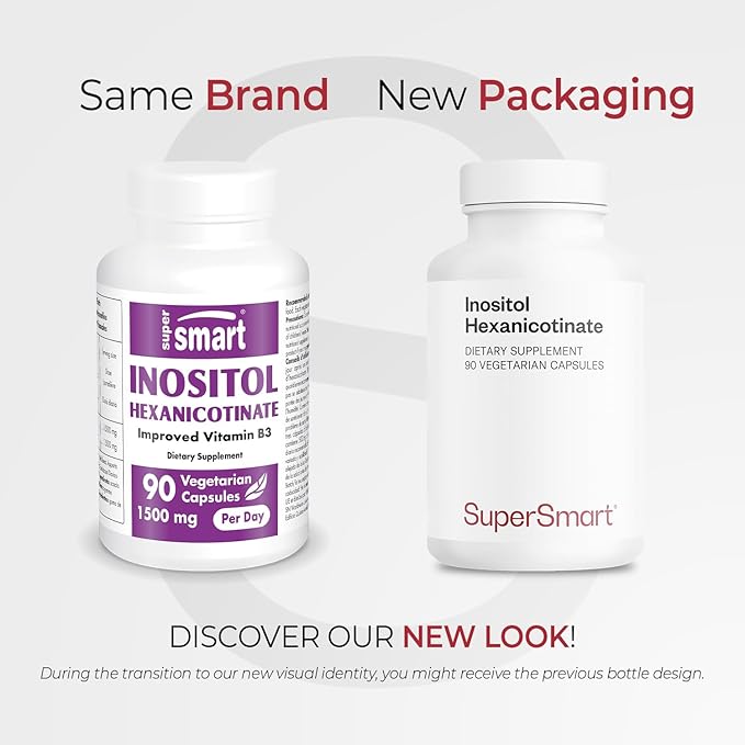 Supersmart - Inositol Hexanicotinate 1500mg per Day (High Strength Niacin Flush Free) - Improved Vitamin B3 Supplement | Non-GMO &amp Gluten Free - 90 Vegetarian Capsules