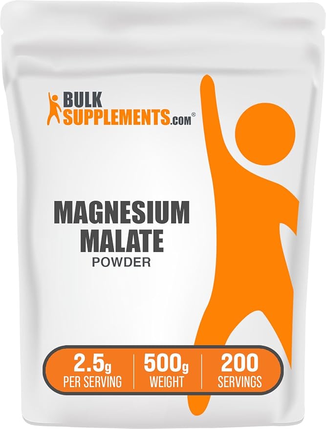 BulkSupplements.com Magnesium Malate Powder - Magnesium Supplements High Bioavailabilty - Unflavored &amp Gluten Free 2.5g per Serving 500g (1.1 lbs) (Pack of 1)