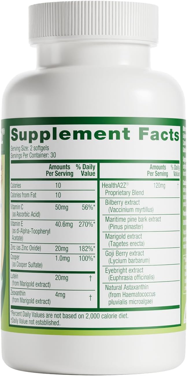 HealthA2Z® Eye Health - 60 Softgels - ARED 2 Formula - Macular Retinal &amp Photoreceptor - Support for Aging Eyes - Quick Release