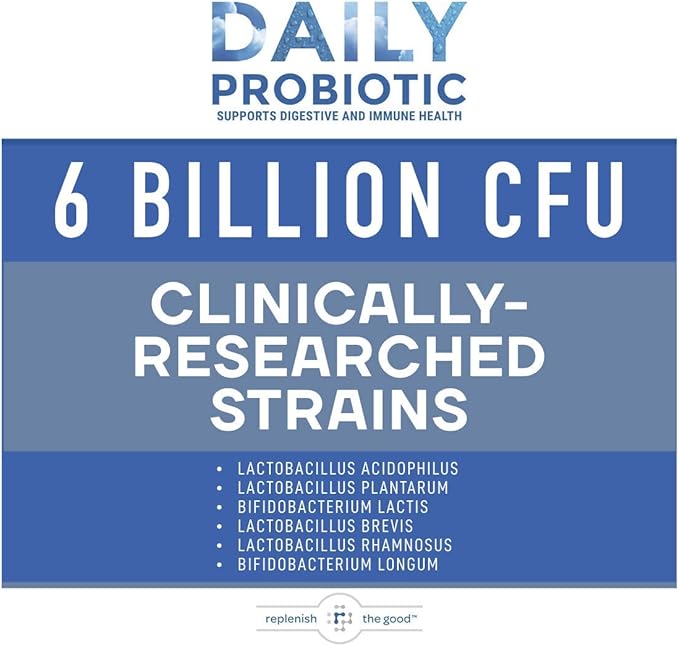 Daily Probiotic - 6 Billion CFU - Supports Digestive Health -15x More Effective Than Regular Capsules - Relieves Gas Bloated Stomach &amp Acid Reflux (60 Count)