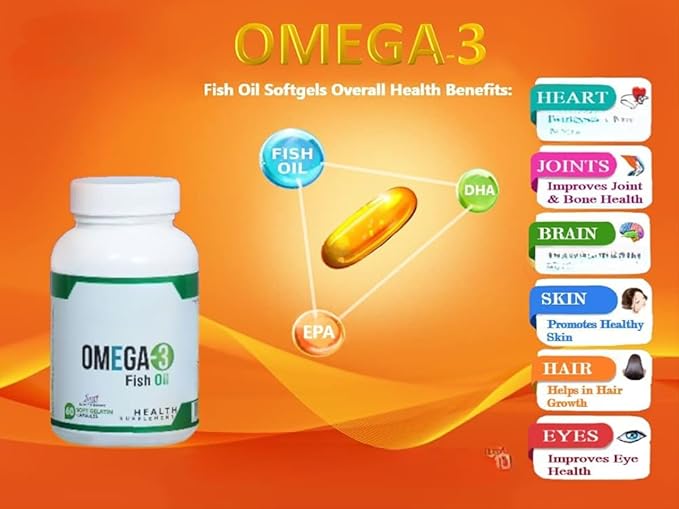Omega 3 Fish Oil (1000 mg Omega 3 with 180 mg EPA &amp 120 mg DHA) (60 Softgels)