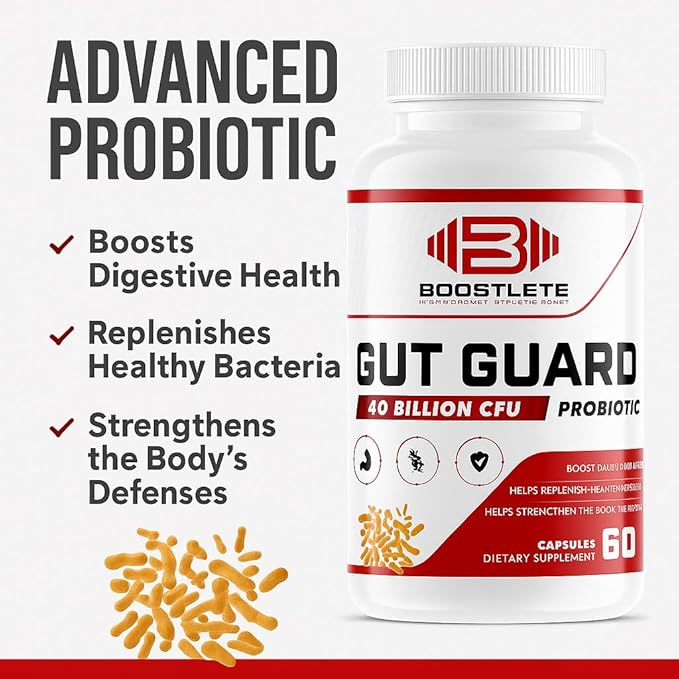 GutGuard Probiotic Supplement – 40 Billion CFU – Clinically Studied Probiotics with FOS Prebiotics for Digestive Health Immune Support Gut Balance and Mood (60 Capsules)