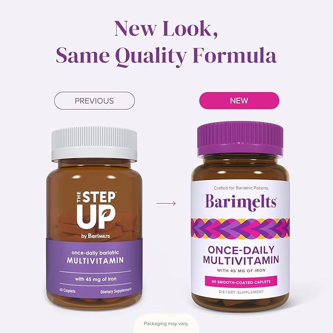 BariMelts Once Daily Bariatric Multivitamin with Iron 60 Easy-Swallow Caplets (2-Month Supply) Multivitamin for Women Multimineral Complex Supports Nutrition After Bariatric Surgery
