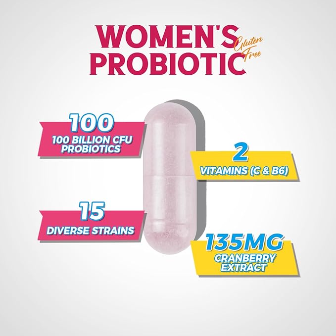 Iron Supplement 65mg Carbonyl Iron with 250mg Vitamin C + Vitalibre Women's Probiotics 100 Billion CFU 15 Strains w/Prebiotic Cranberry Vitamin B6 &amp VC
