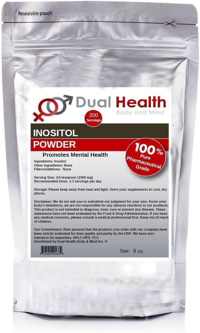 Dual Health Body &amp Mind Inositol Powder (8 oz) Pure Vitamin B8 Antioxidants Bulk Supplements 1000mg per Serving
