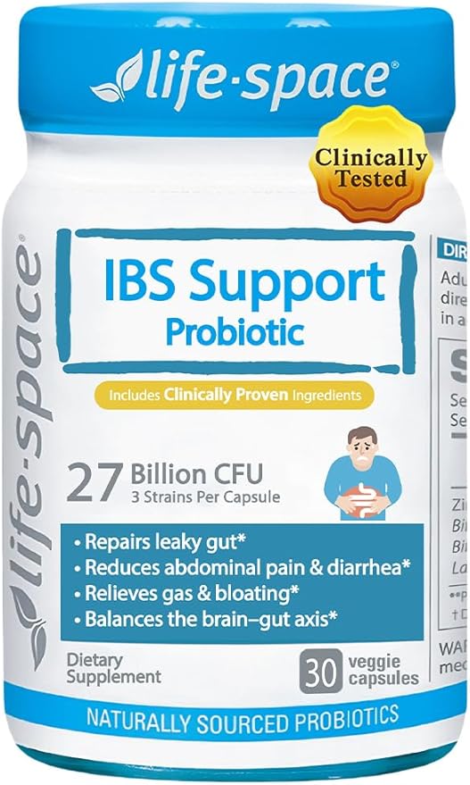 Life-Space IBS Support Probiotic Clinically Poven to IBS Relief 4 in 1 Probiotics for Women and Men 27 Billion CFU Supports Reduce Symptoms of IBS Include Bloating Gas &amp Diarrhea 30 ct