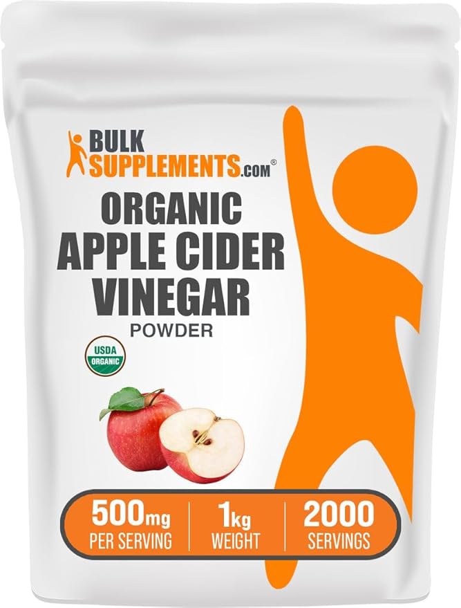BulkSupplements.com Organic Apple Cider Vinegar Powder - Apple Cider Vinegar Supplement ACV for Digestive Support - Vegan &amp Gluten Free 500mg per Serving 1kg (2.2 lbs) (Pack of 1)