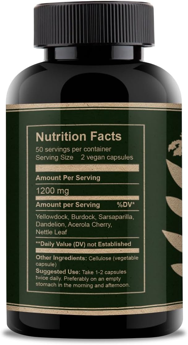 Iron Pill Plus – Herbal Iron Supplement with Yellow Dock Burdock Root Sarsaparilla Dandelion Acerola Nette Leaf | Plant-Based Blood Builder &amp Energy Support | 100% Natural | 100 Veg Capsules