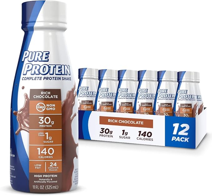 Pure Protein Chocolate Protein Shake 30g Complete Protein Ready to Drink and Keto-Friendly Vitamins A C D and E Plus Zinc to Support Immune Health 11oz Bottles (Pack of 12)