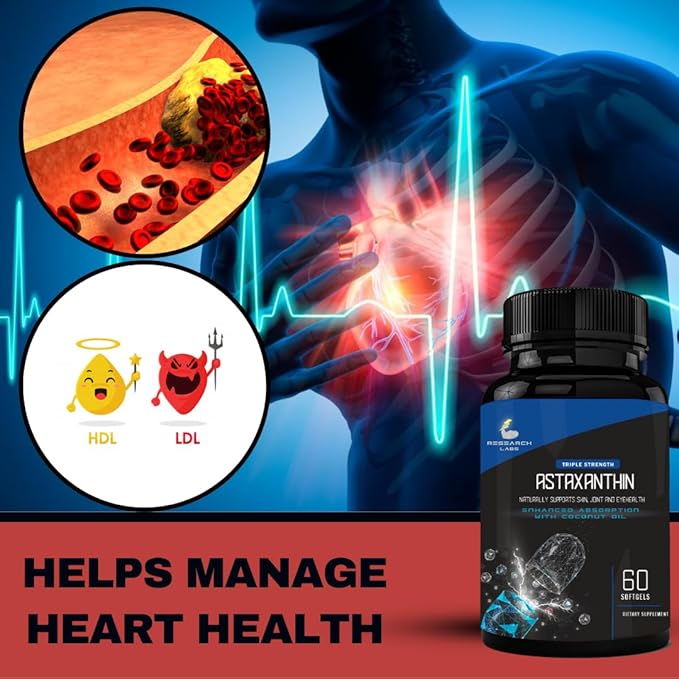 Research Labs Triple Strength Natural Astaxanthin 12mg Softgels + Extra Bottle Organic Coconut Oil for Enhanced Absorption Powerful Antioxidant Supports Eye Joint &amp Heart Health 120 Total Softgels