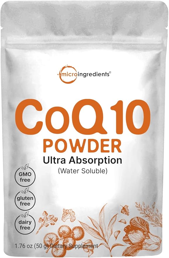 Micro Ingredients Water Soluble COQ10 Supplement (COQ10 200mg Per Serving in Powder Form) 50 Grams (8 Months Supply) Extra Absorption Vegan Friendly